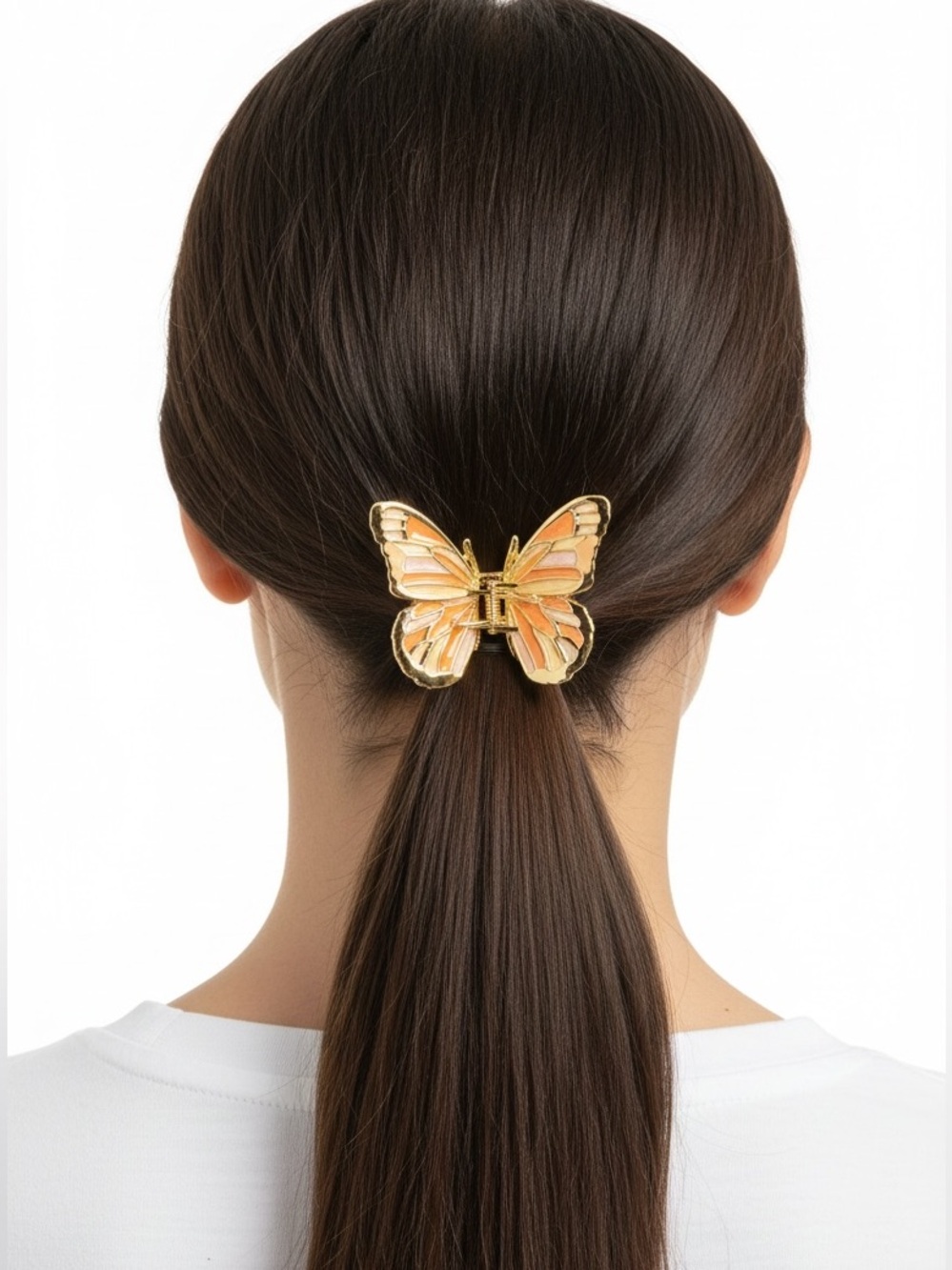 Orange Pink Yellow Pastel Gold Metal Butterfly 2.5" Lobster Claw Hair Clip